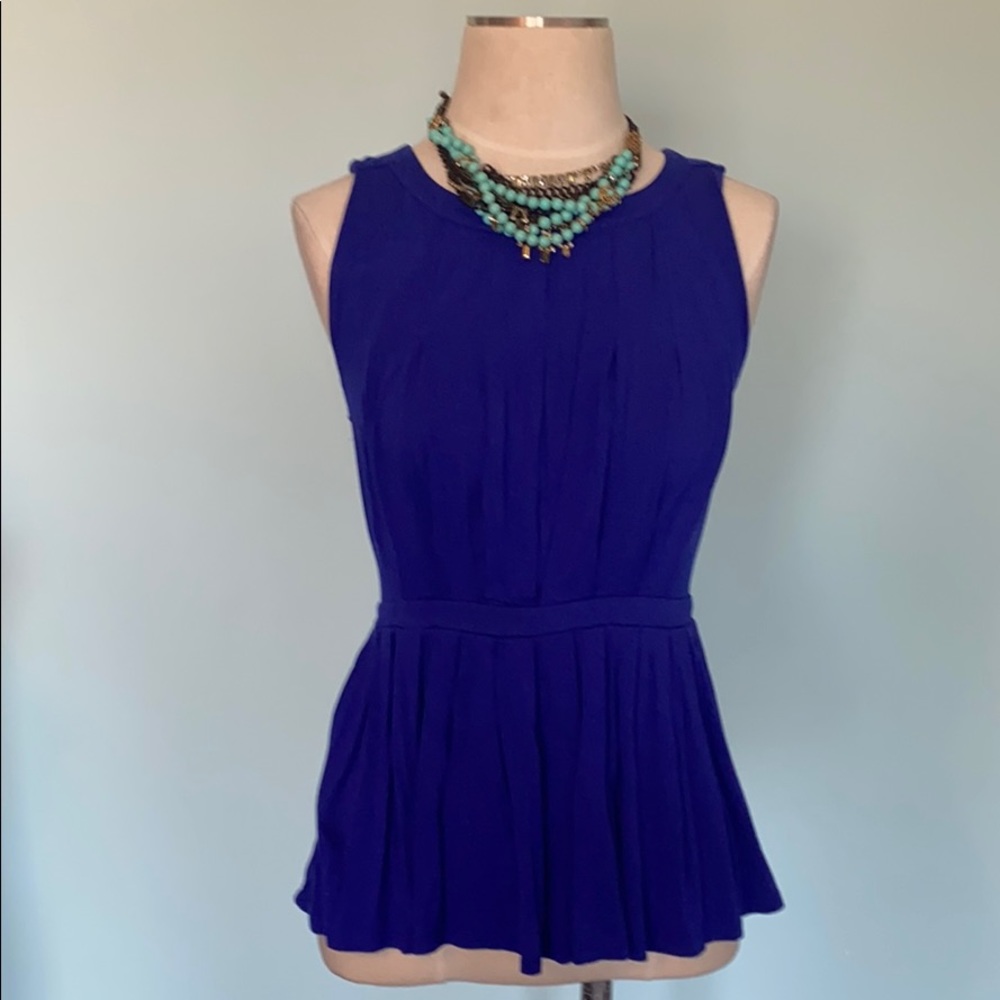 Anthropologie peplum blouse , Deletta sleeveless, blue, pleated